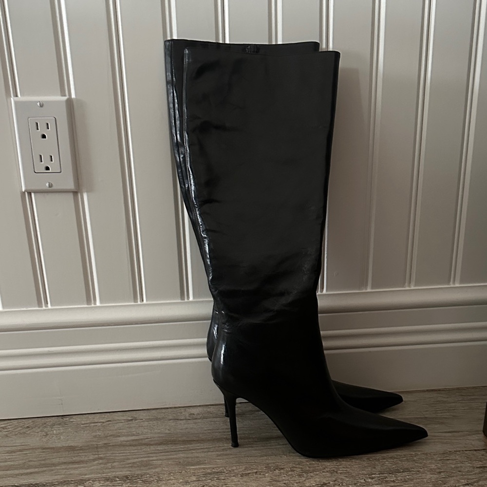 Tony Bianco Black Patent Knee-High Stiletto Boots
